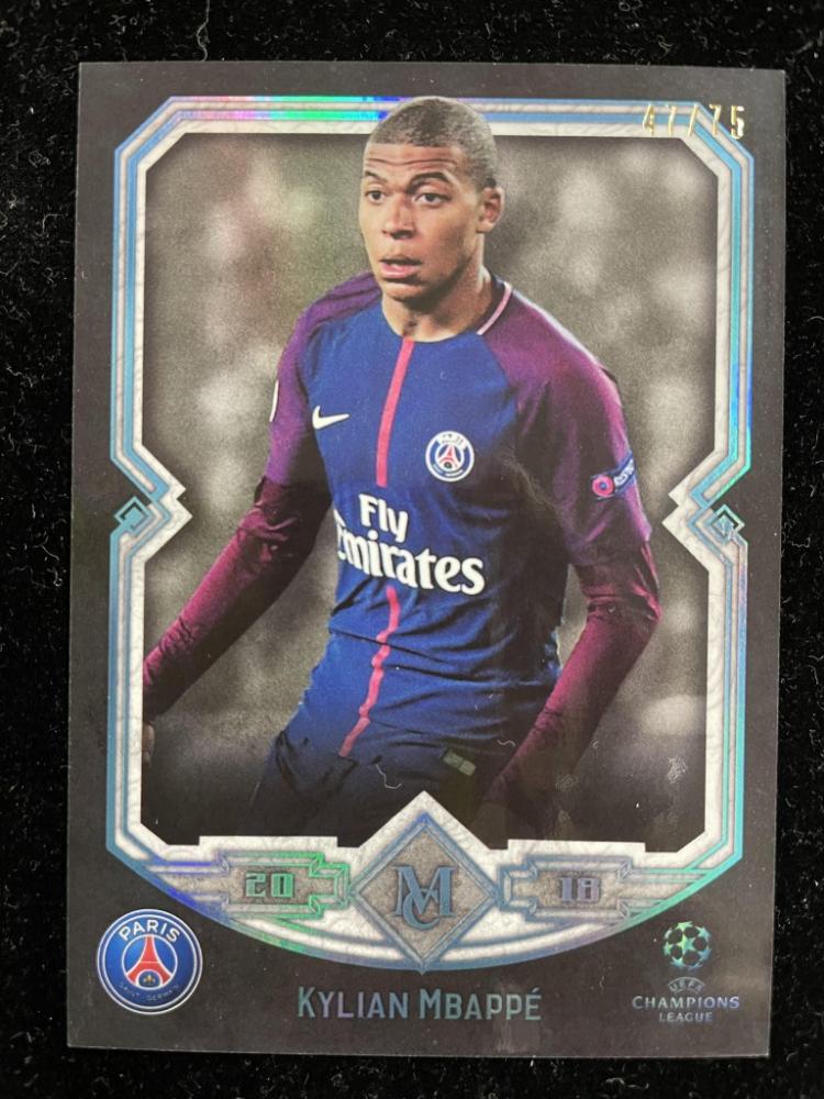 2017-18 Topps Museum Collection UEFA Champions League Paris Saint-Germain Kylian Mbappe Base Sapphire Parallel card 47 of 75
