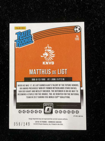 2018-19 Donruss Netherlands Matthijs de Ligt Base Optic Aqua Parallel sports trading card number 058 of 149