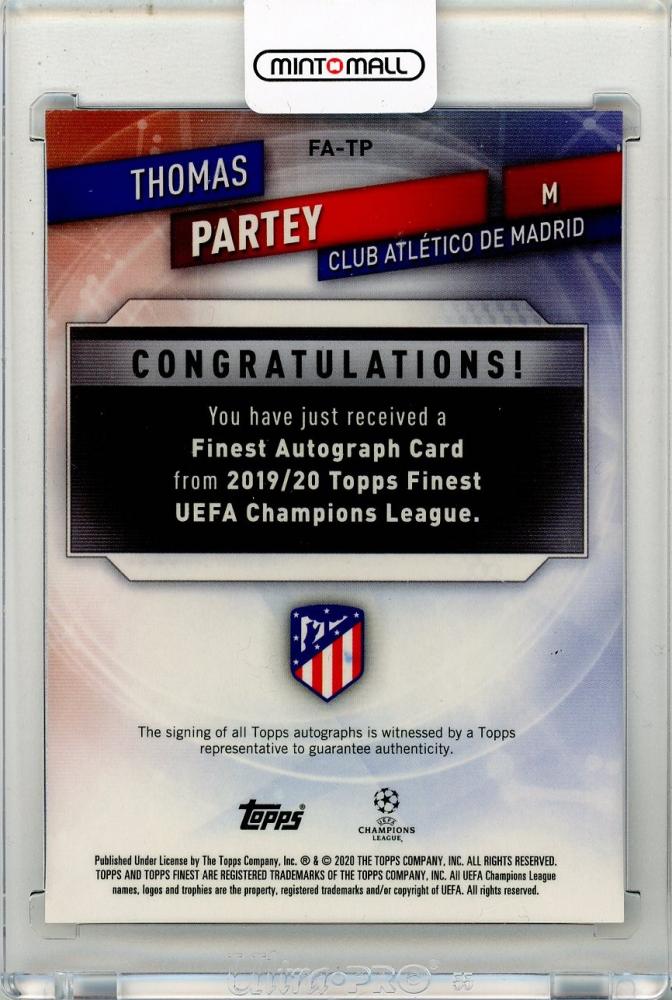 2019-20 TOPPS Finest UEFA Champions League Thomas Partey Autographs Blue Refractors #FATP028/150 Club Atletico De Madrid
