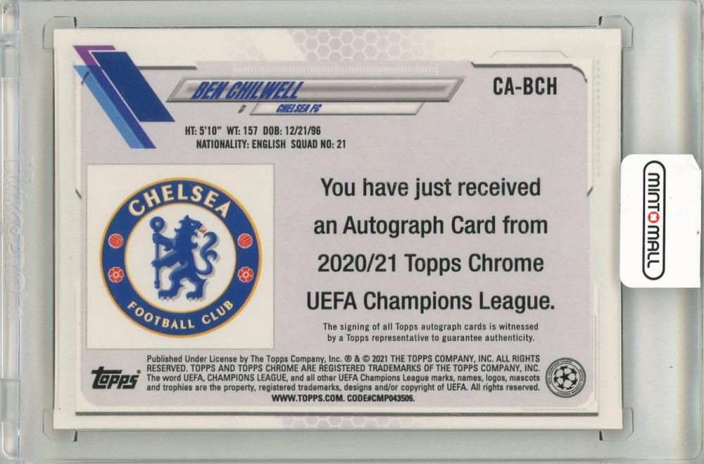 2020-21 TOPPS Chrome UEFA Champions League Ben Chilwell Autographs Orange Bubbles Refractors #CABCH Chelsea FC