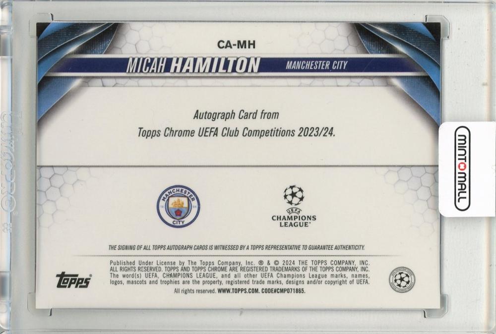 2023-24 TOPPS Chrome UEFA Club Competitions Micah Hamilton Chrome Autographs #CAMH Manchester City