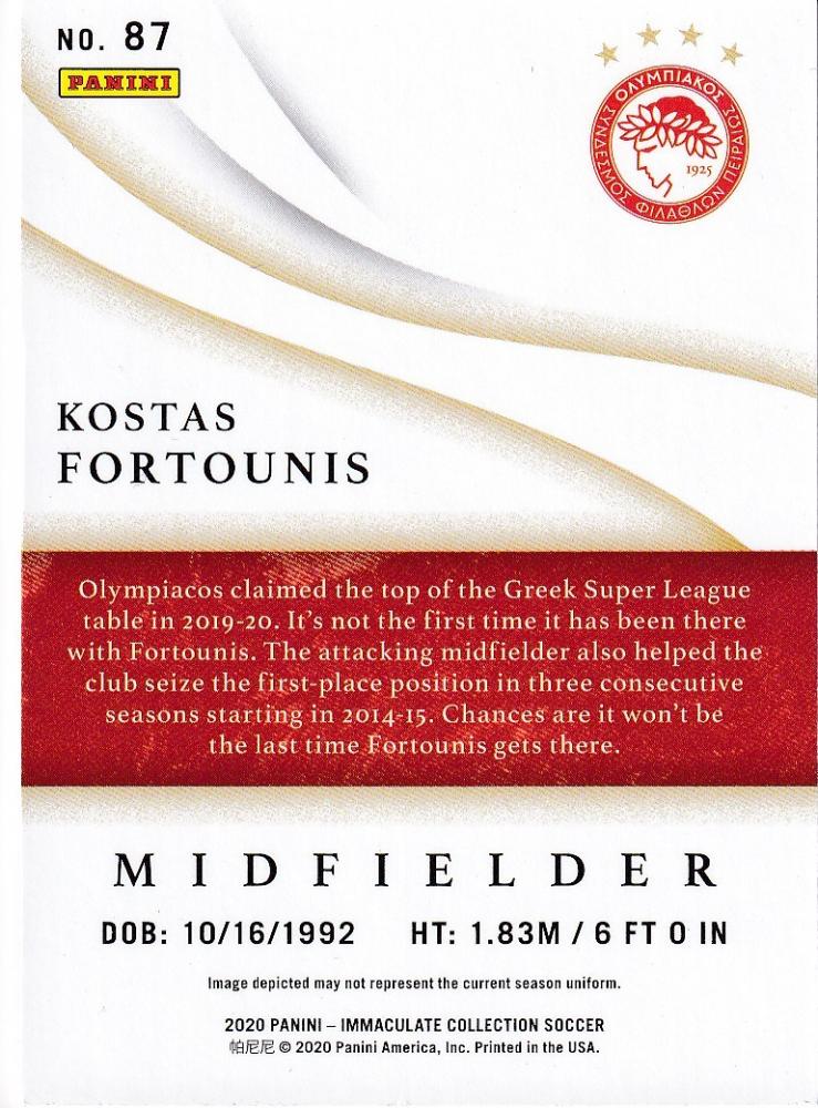 2020 Panini Immaculate Collection Kostas Fortounis Olympiacos FC Sapphire parallel trading card serial numbered 02/25