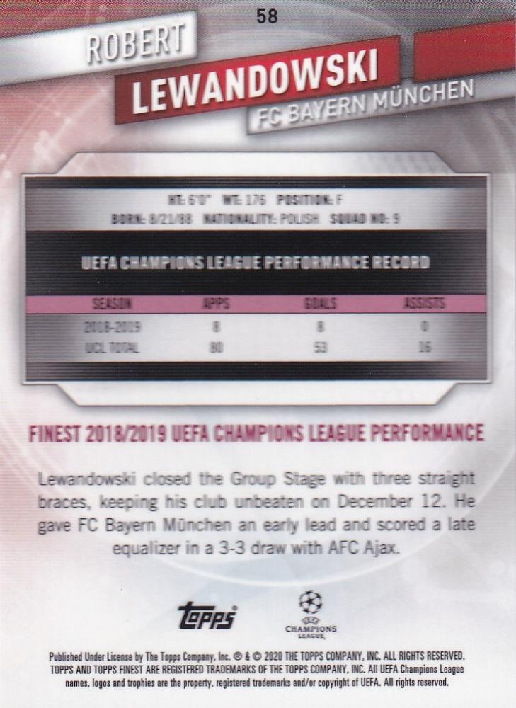 2019-20 Topps Finest UEFA Champions League Robert Lewandowski FC Bayern Munchen Green Parallel card 91 of 99
