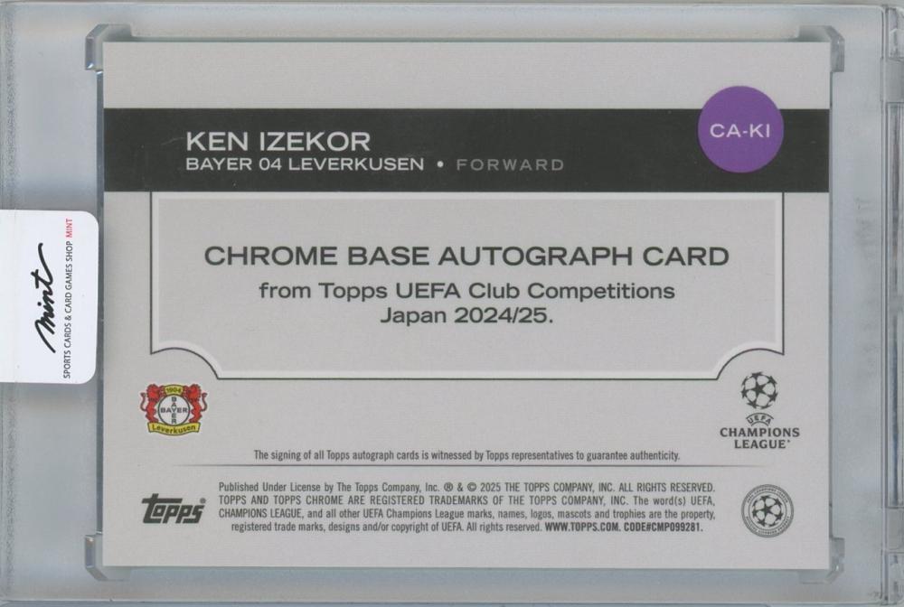 2024-25 TOPPS UEFA Japan Edition Soccer Autographs Green Mojo Refractor / KEN IZEKOR(Bayer 04 Leverkusen) 91/99