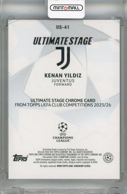 2025-26 Topps UEFA Club Competitions Kenan Yildiz Ultimate Stage Chrome Orange Refractor #US-4112/25 Juventus