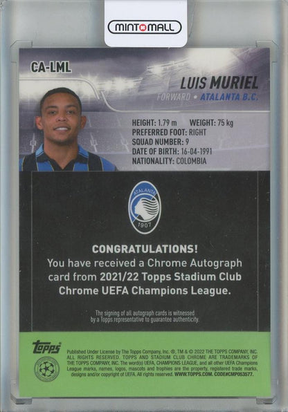 2021-22 Stadium Club Chrome UEFA Champions League Luis Muriel Autographs #CALML Atalanta BC