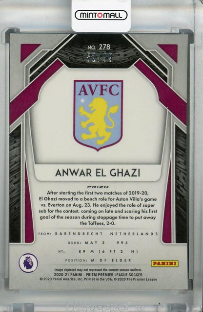 2020-21 Panini Prizm Premier League Anwar El Ghazi Aston Villa Violet parallel trading card 52 out of 99