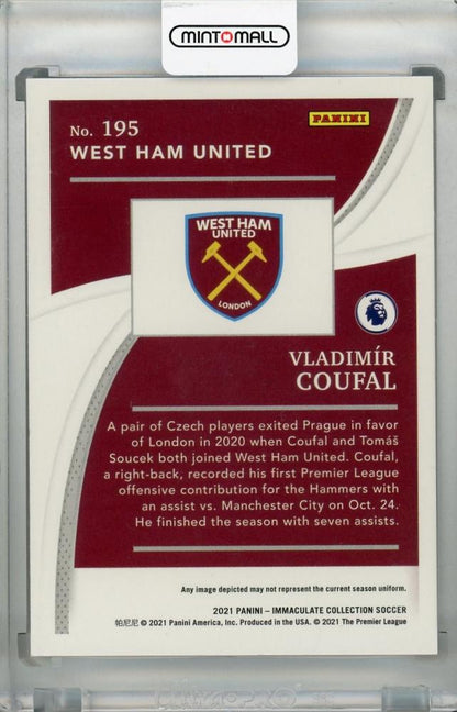 2021 Panini Immaculate Collection West Ham United Vladimir Coufal card numbered 44 of 80 with slight back scuff