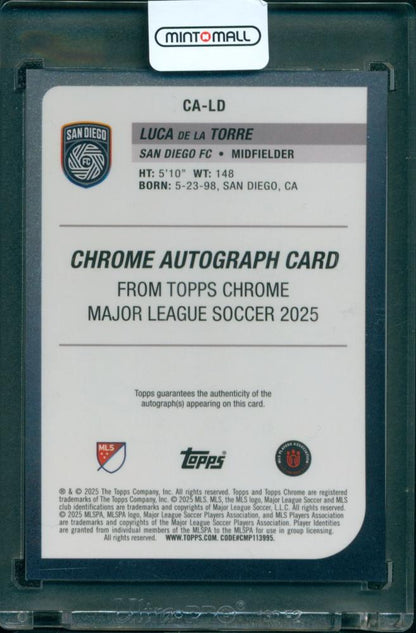 2025 TOPPS CHROME MLS HOBBY Luca de la Torre Chrome Autographs Gold Refractor23/50 SAN DIEGO FC