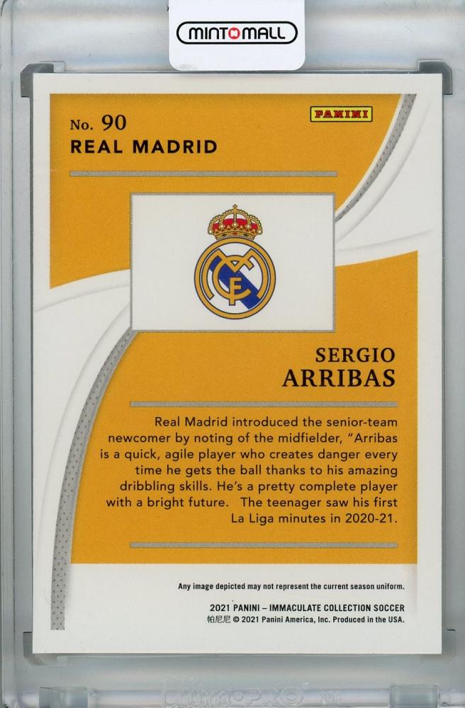 2021 Panini Immaculate Collection Sergio Arribas Real Madrid base rookie card number 46 of 80 with possible back stain