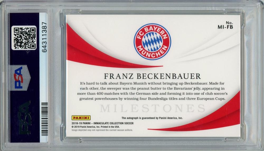 2018-19 Panini Immaculate Collection Soccer Franz Beckenbauer Milestones Autographs/#MI-FB03/10PSA8