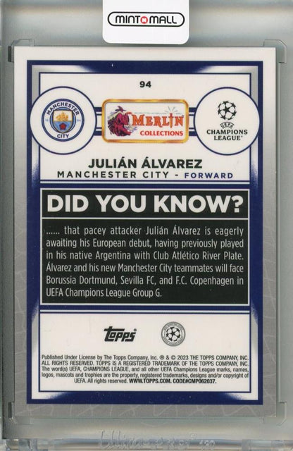 2022-23 TOPPS Merlin UEFA Club Competitions Manchester City Julian Alvarez #94 Green Mojo 11/99