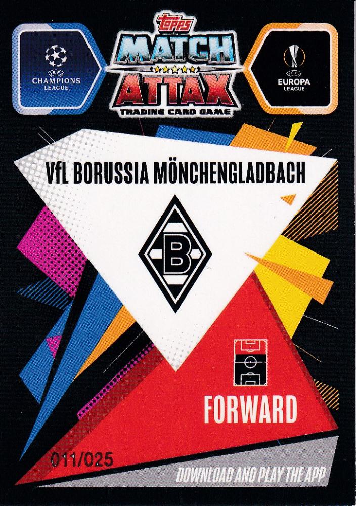 2020-21 Topps Chrome Match Attax Marcus Thuram Borussia Monchengladbach Orange parallel card