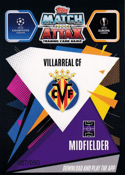 2020-21 Topps Chrome Match Attax UEFA Champions League Villarreal CF Vincente Iborra Gold Parallel card 27 of 50