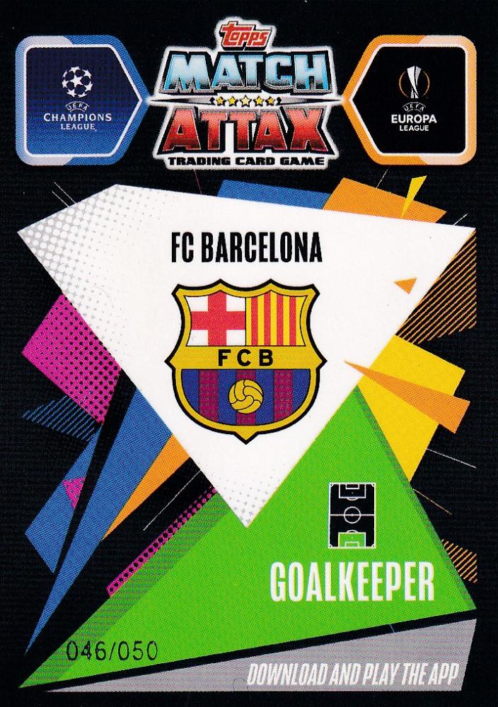 2020-21 Topps Chrome Match Attax UEFA card featuring FC Barcelona goalkeeper Marc-Andre ter Stegen Star Player Base Gold Para
