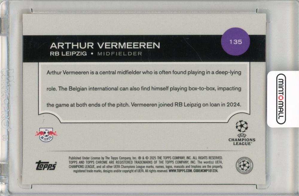 2024-25 Topps Chrome UEFA Club Competitions Arthur Vermeeren Orange Refractors15/25 RB Leipzig