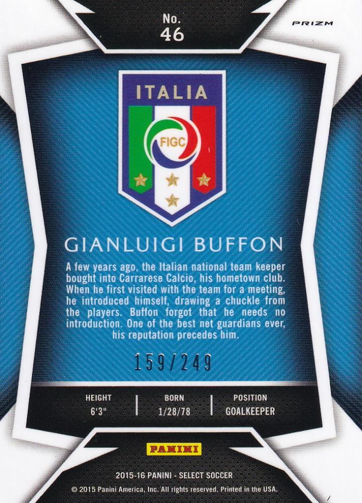 2015 Panini Select Italy trading card featuring Gianluigi Buffon Base Camo Parallel numbered 159 out of 249