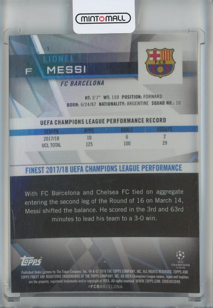 2018-19 Finest UEFA Champions League Lionel Messi #1 FC Barcelona
