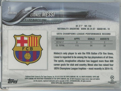 2017-18 Topps Chrome UEFA Champions League Lionel Messi #1 FC Barcelona