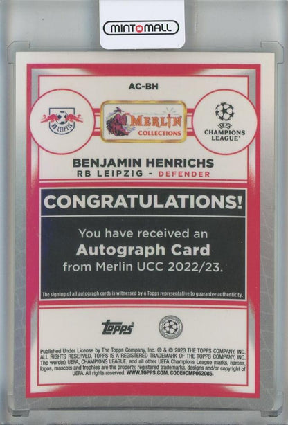 2022-23 Topps Merlin UEFA Benjamin Henrichs Autographs #ACBH RB Leipzig