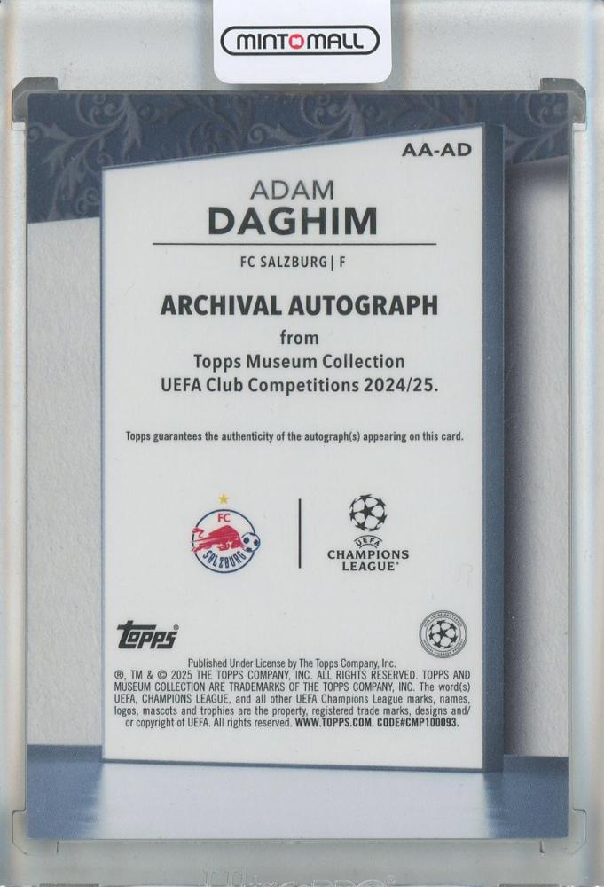 2024-25 Topps Museum Collection UEFA Club Competitions Adam Daghim Archival Autographs Ruby #AAAD04/25 FC Salzburg