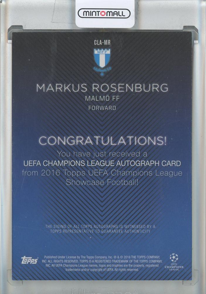 2015-16 Topps UEFA Champions League Markus Rosenberg Showcase Autographs #CLAMR Malmo FF