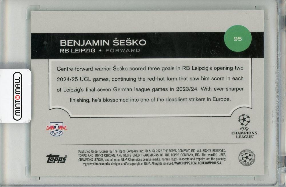 2025 TOPPS Chrome UEFA Benjamin Sesko #9598/99 RB Leipzig