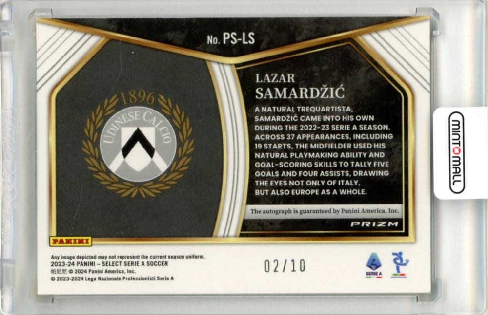 2023-24 Panini Select Serie A Lazar Samardzic Pitchside Signature02/10 Udinese Calcio