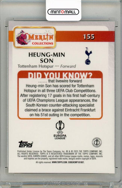 2024-25 Topps Merlin UEFA Club Competitions Heung-Min Son Gold Refractor21/50 Tottenham Hotspur
