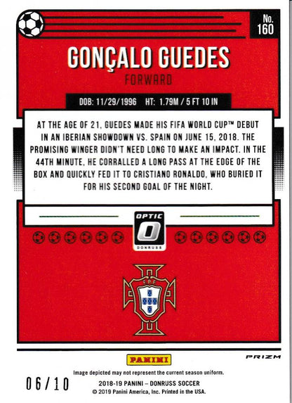 2018-19 Donruss Soccer Portugal Goncalo Guedes Base Optic Gold Parallel card serial 06 out of 10