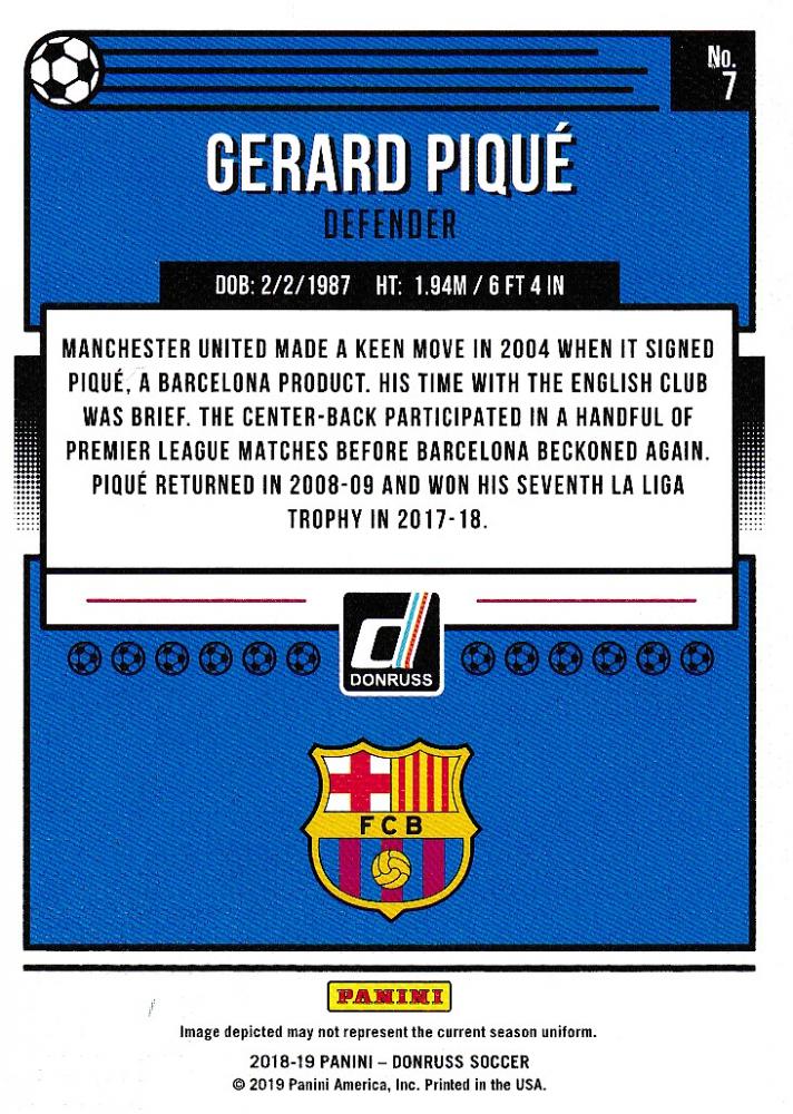 2018-19 Donruss Soccer Gerard Pique FC Barcelona Base Canvas Parallel trading card numbered 09 of 25
