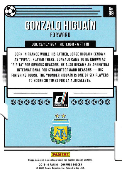 2018-19 Donruss Soccer card of Gonzalo Higuain from Argentina Base Gold Die-Cuts Parallel 03/10