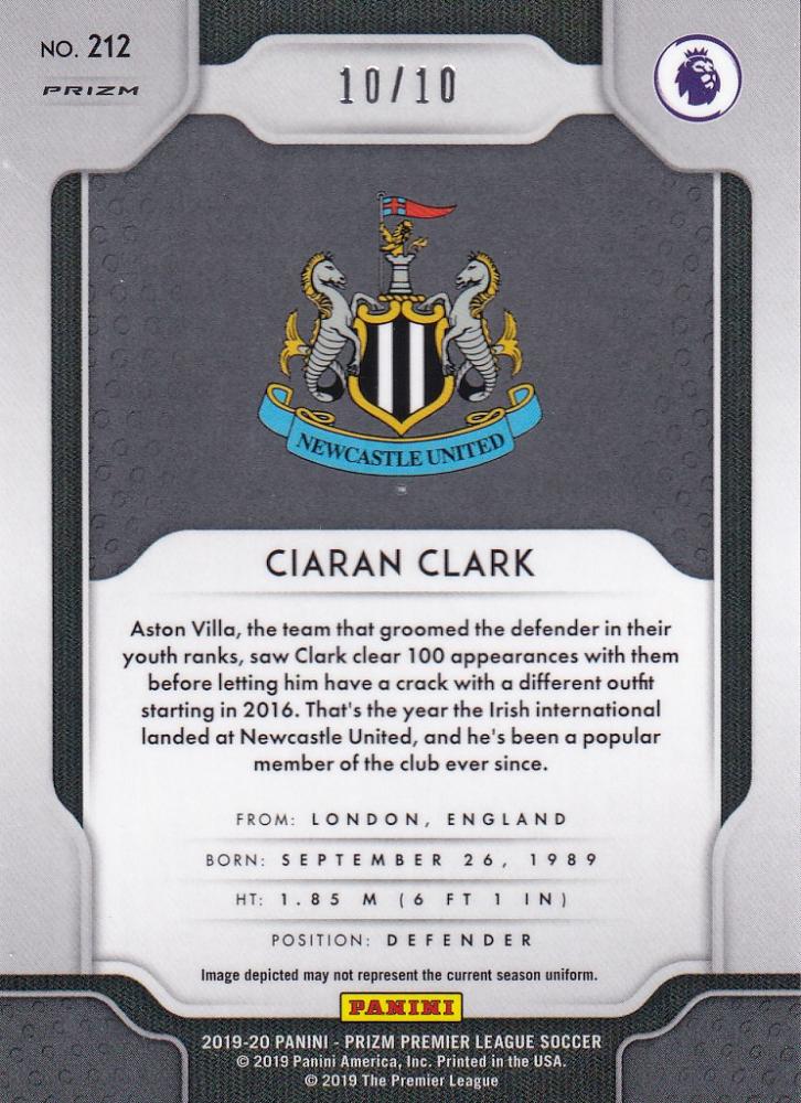 2019-20 Panini Prizm Premier League Newcastle United Ciaran Clark Base Breakaway Gold 10 of 10 trading card