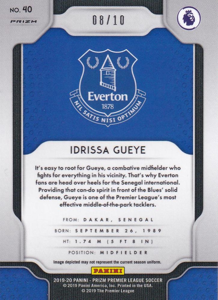 2019-20 Panini Prizm Premier League Everton Idrissa Gueye Base Breakaway Gold Parallel Edition trading card
