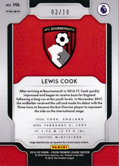 2019-20 Panini Prizm Premier League Lewis Cook AFC Bournemouth Base Breakaway Gold Parallel trading card number 03/10