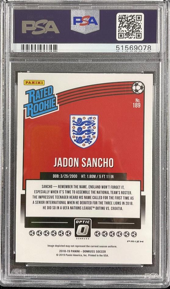 2018-19 Donruss England Jadon Sancho Base Optic Holo Parallel Version trading card
