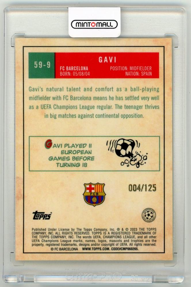 2022-23 Topps Chrome UEFA Club Competitions Gavi 1959 Topps Yellow Refractor Parallels4/125 FC Barcelona