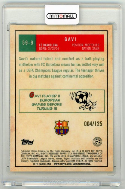 2022-23 Topps Chrome UEFA Club Competitions Gavi 1959 Topps Yellow Refractor Parallels4/125 FC Barcelona