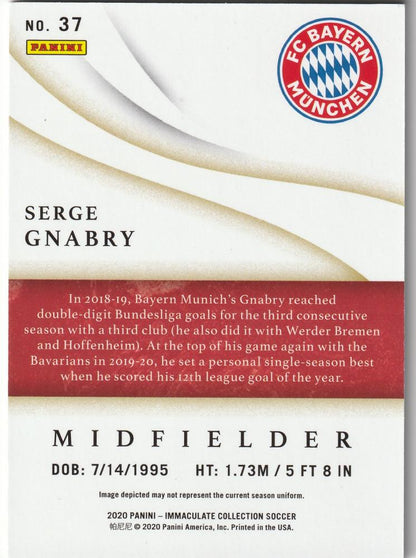 2020 Immaculate Collection Sapphire card number 37 of Serge Gnabry, serial 16 out of 25