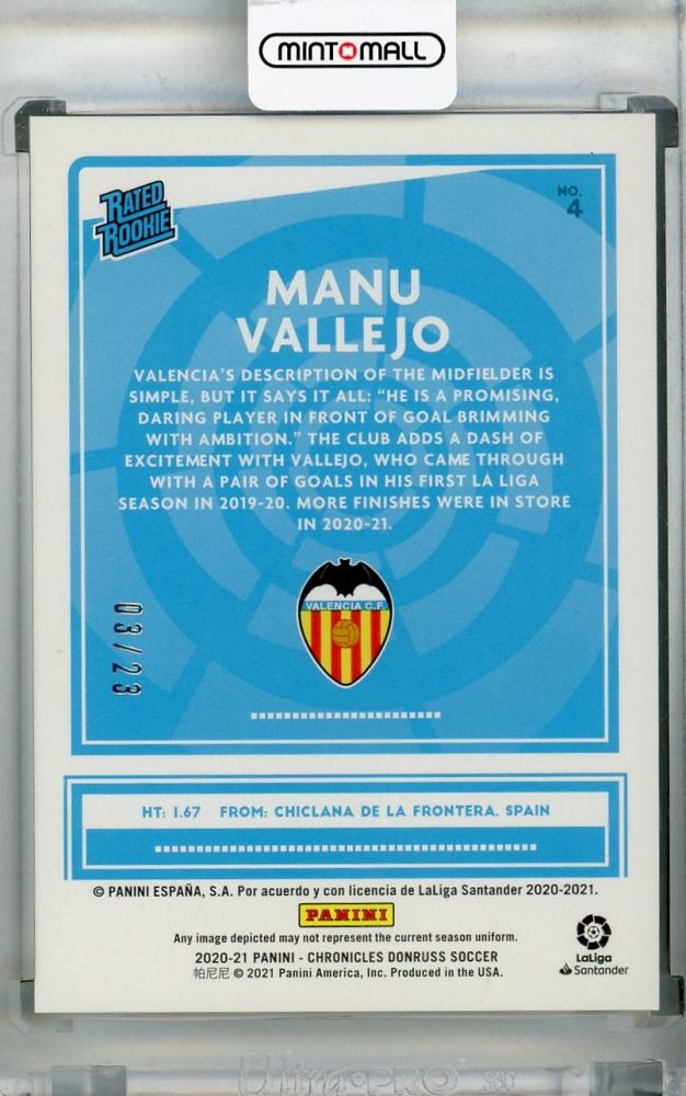 2020-21 Panini Chronicles Valencia CF Manu Vallejo Donruss Rated Rookies Cracked Ice Card Serial 03/23