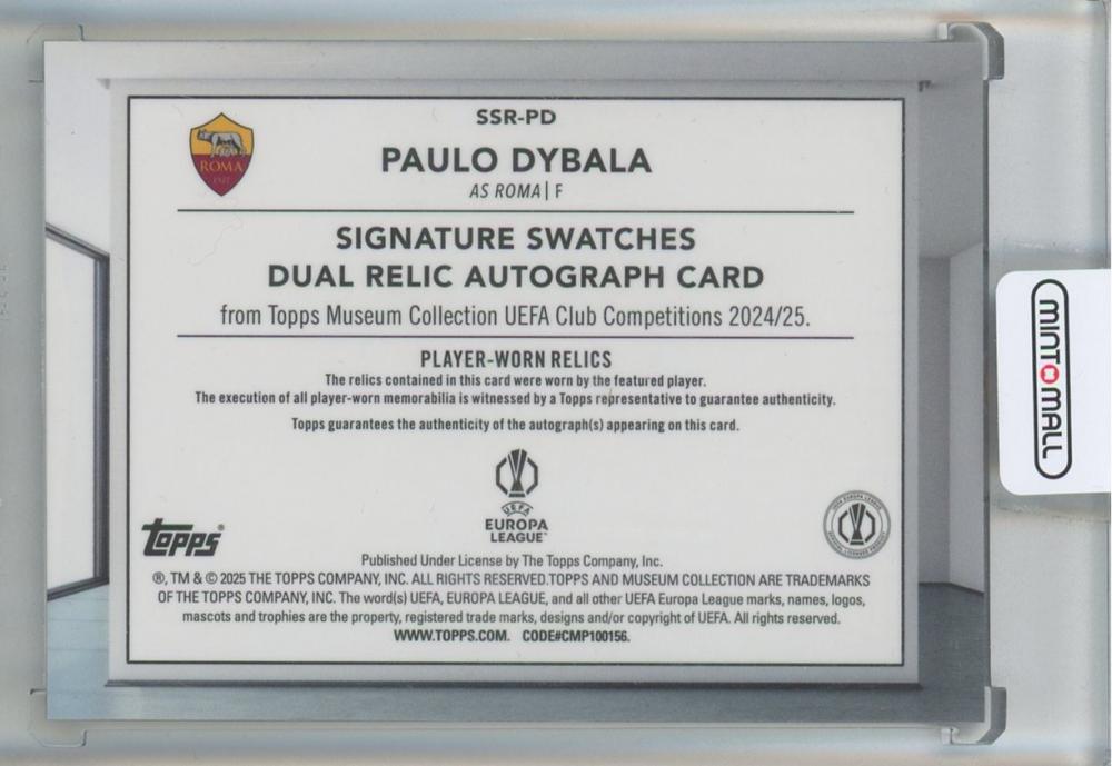 2024-25 Topps Museum Collection UEFA Club Competitions Paulo Dybala Single Player Signature Swatches Dual Relic Autographs 32/50 A
