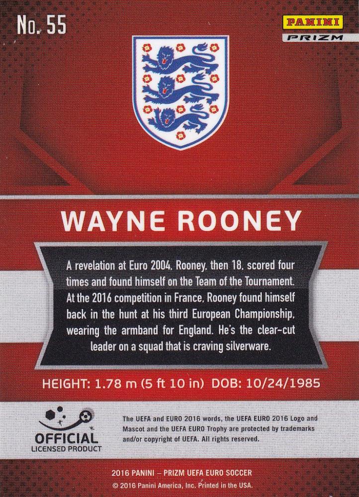 2016 Panini Prizm Euro England Wayne Rooney Base Silver Prizms Parallel trading card
