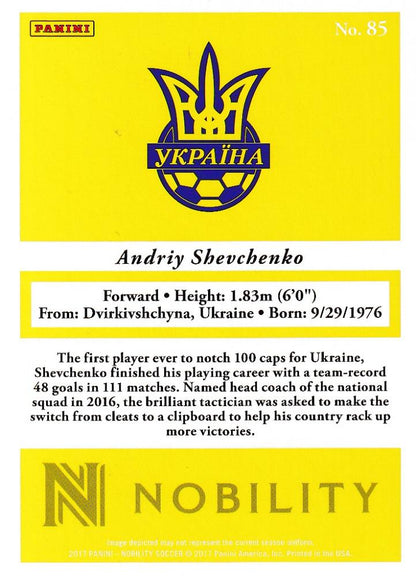 2017 Panini Nobility Ukraine trading card featuring Andriy Shevchenko short print base version