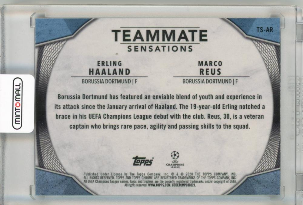 2019 Topps Chrome trading card featuring Erling Haaland and Marco Reus Teammate Sensations