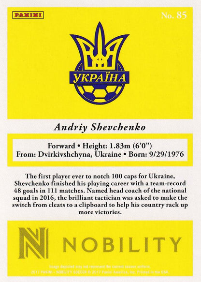 2017 Panini Nobility Ukraine Andriy Shevchenko Base Short Prints Blue Parallel card numbered 98 out of 99