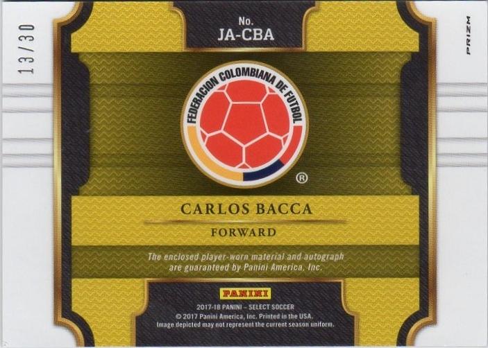 PANINI 2017-18 SELECT Carlos Bacca patch autograph trading card numbered 13 of 30