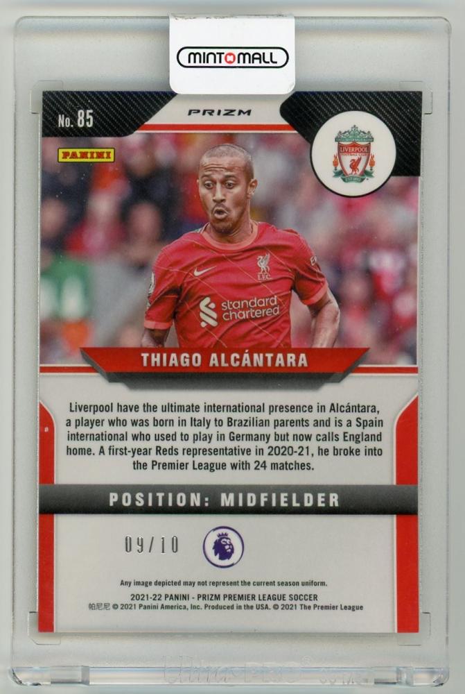 2021-22 PANINI Prizm Premier League Gold Prizm Parallel Thiago Alcantara 9/10 Liverpool FC