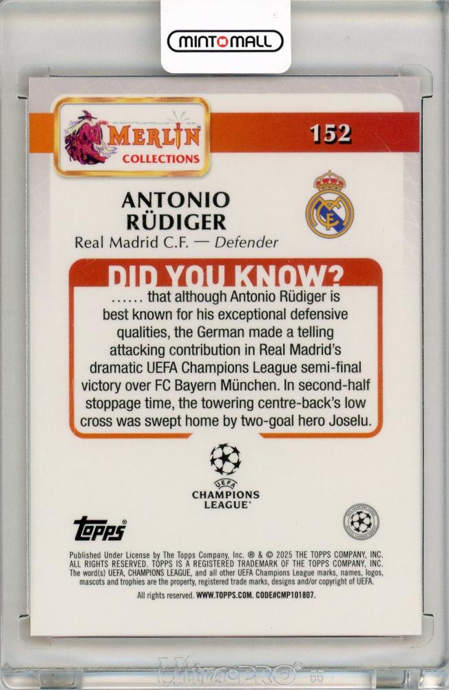2024-25 Topps Merlin UEFA Club Competitions Antonio Rüdiger Orange Atomic 10/25 Real Madrid C.F.