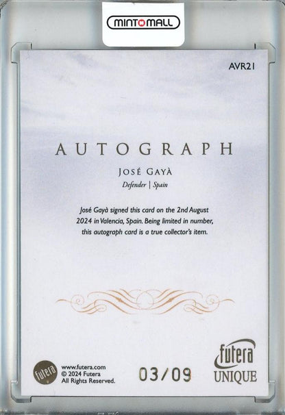 2024 FUTERA UNIQUE WORLD FOOTBALL HOBBY Jose Gaya Autographs/#AYR2103/09 Spain