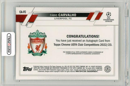 2022-23 Topps Chrome UEFA Club Competitions Fabio Carvalho AutographsCA-FC Liverpool FC